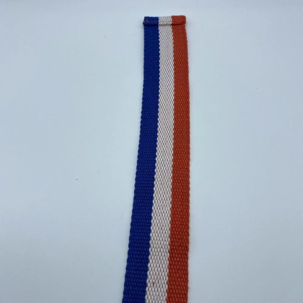 Orange White Blue Striped Woven D Ring Belt Teen's Size XS End to End 26